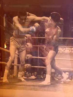 Aksi pertandingan tinju/kickboxing